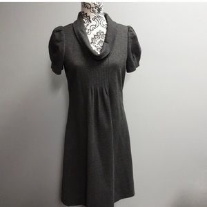 Calvin Klein Gray Short-Sleeved Cowel Neckline Pullover Pleated Midi Dress